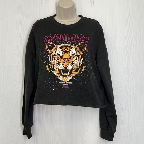 H&M - Desolate Tiger One Vision The Tour Colorful Graphic Crop Sweatshirt Small - Picture 2 of 9